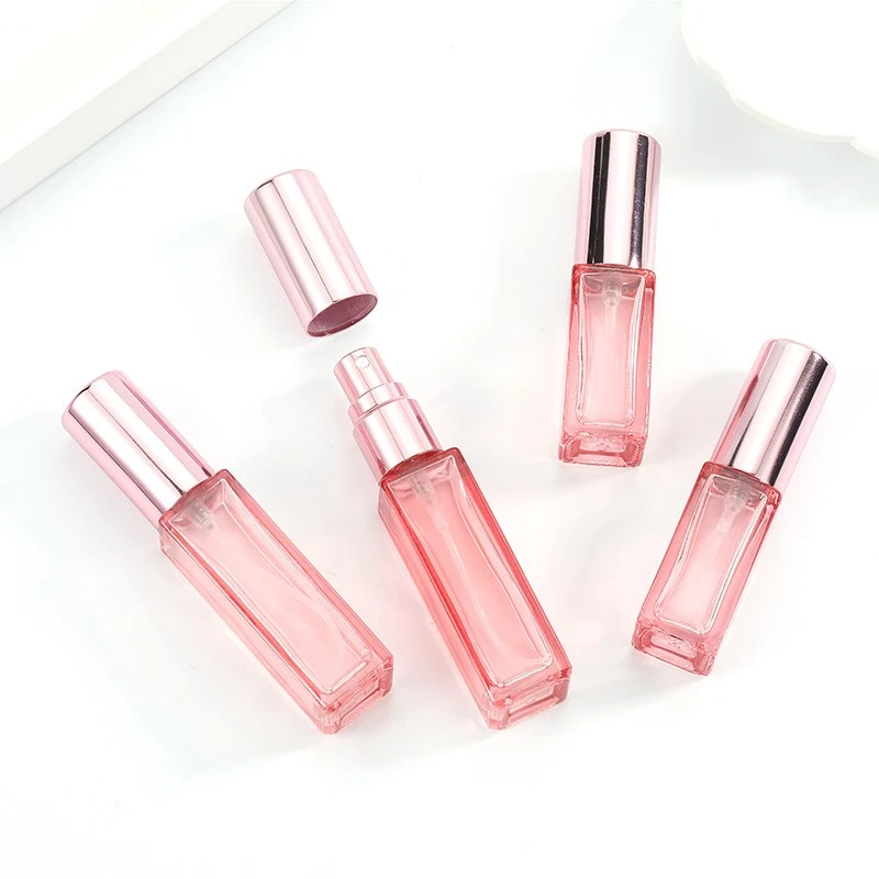 Sunshine 4ml 5ml 10ml Pink Color Glass Perfume Bottles Square With Pump Sprayer For Fragrance Refillable Luxury Dispenser Bottle