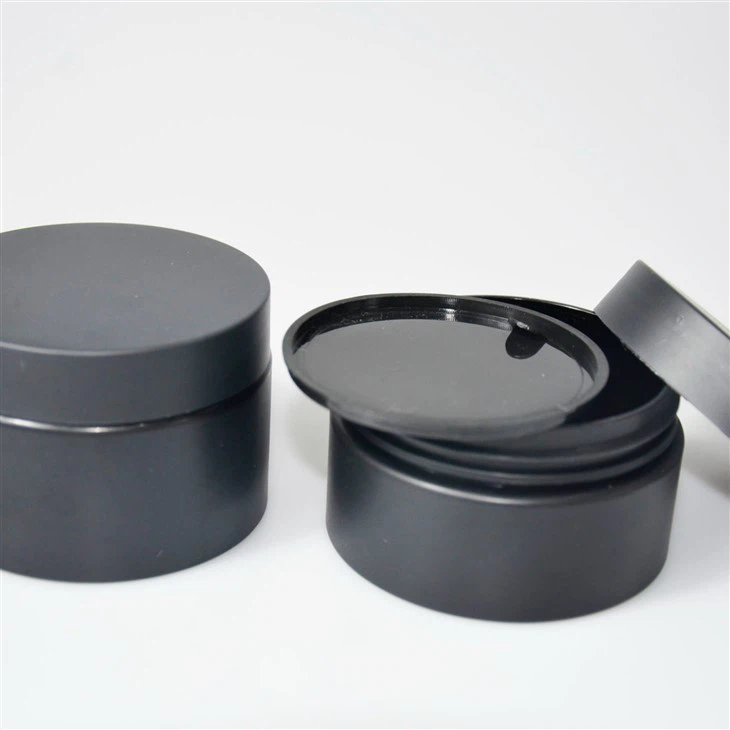 Matte Black Cosmetic Cream Jar With Black Lid